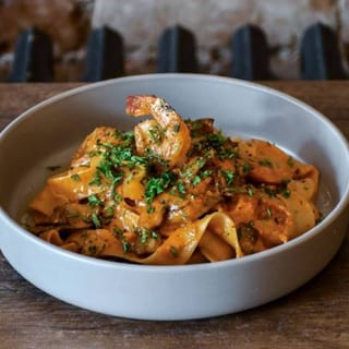 Pappardelle Mare e Monti (Shrimp and Mushroom Pappardelle)