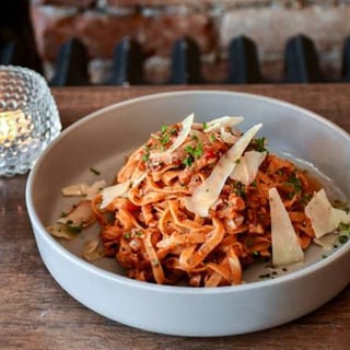 Tagliatelle All'Amatriciana (Tagliatelle with Pancetta and Tomato Sauce)
